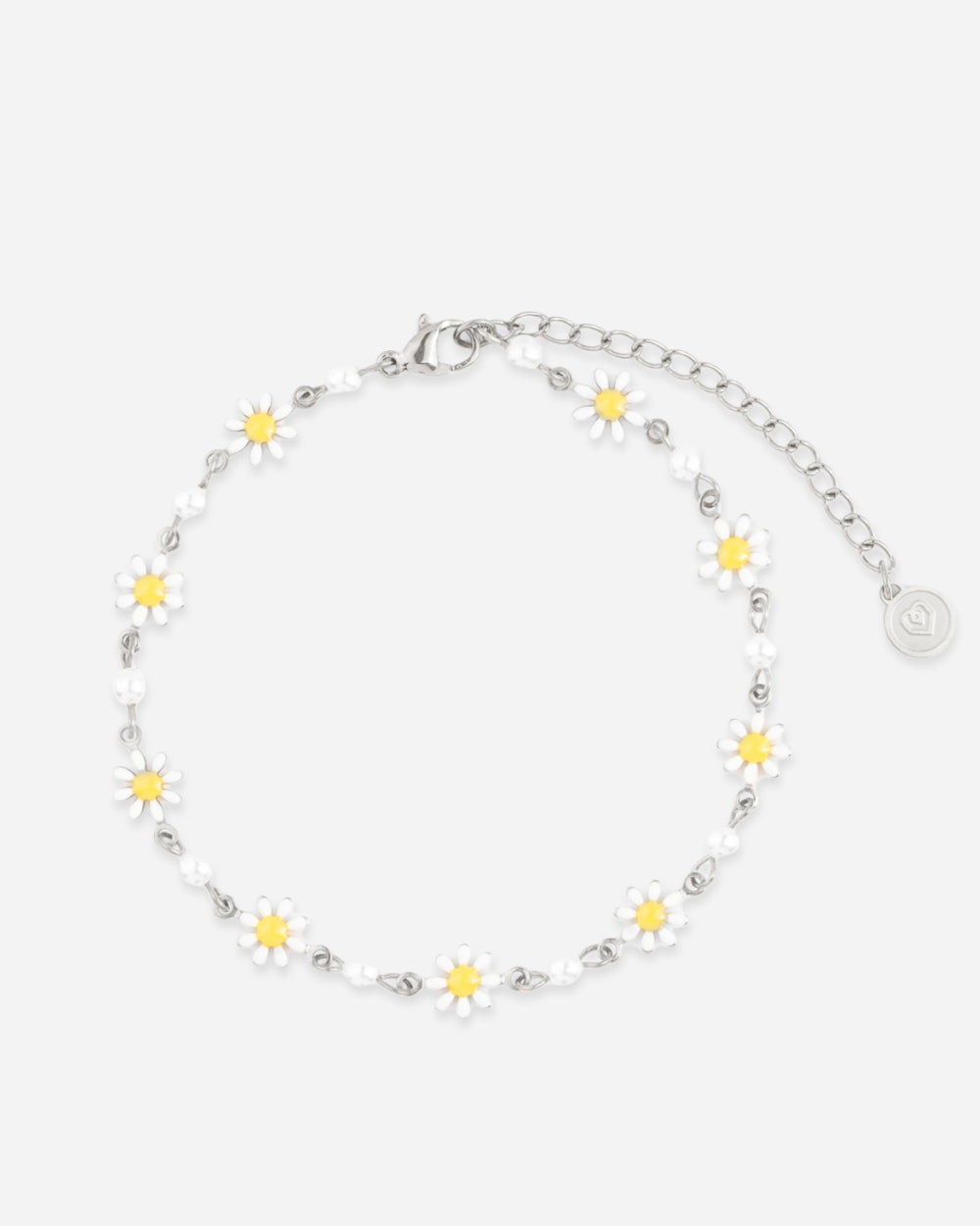ENKELBANDJE met madeliefjes - Zilver