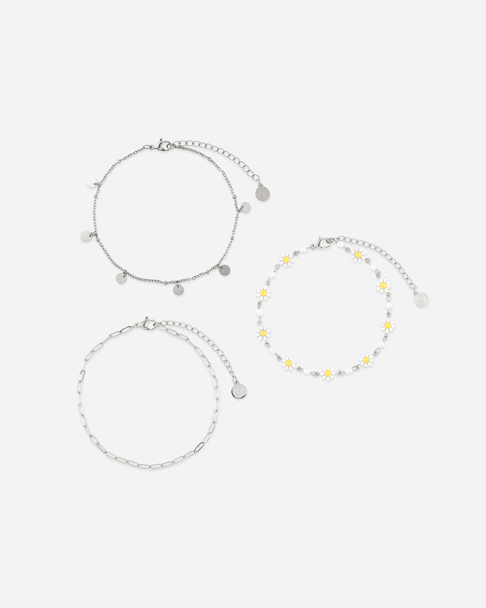 ENKELBANDJE met madeliefjes - Zilver